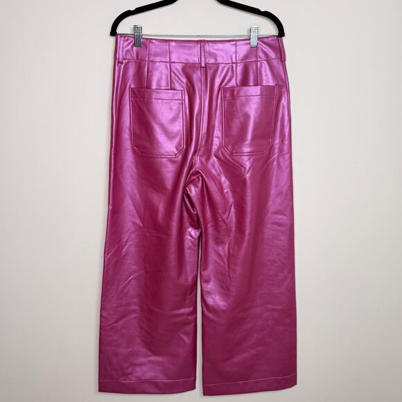 Maeve by Anthropologie Colette Wide Leg Faux Leather Pants Pink Women’s 31 - Picture 3 of 5